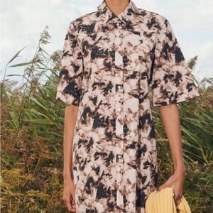 Samsoe Demi Shirt Dress Camo Clay Small Brown Cream Tie Dye MIDI Fairy Grunge